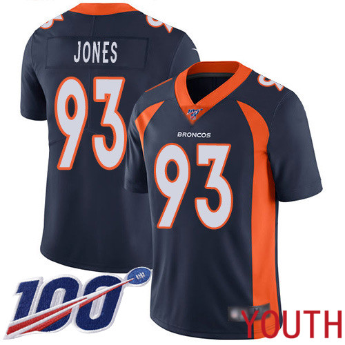 Youth Denver Broncos #93 Dre Mont Jones Navy Blue Alternate Vapor Untouchable Limited Player 100th Season Football NFL Jersey->youth nfl jersey->Youth Jersey